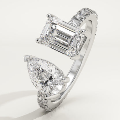 1.75 TCW Pear & Emerald Cut Toi Et Moi Pave Lab-Grown Diamond Engagement Ring