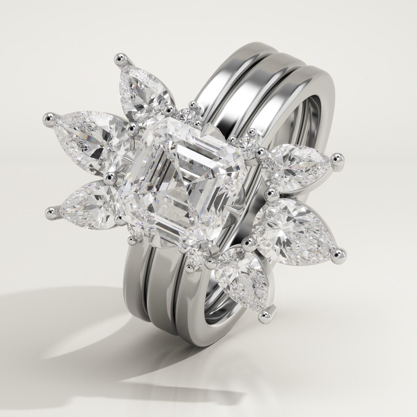 Asscher Cut Cluster Lab-Grown Diamond Bridal Set