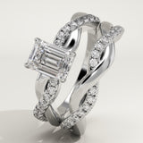 1.02 CT Emerald Cut Pave & Twisted Shank Lab-Grown Diamond Bridal Set