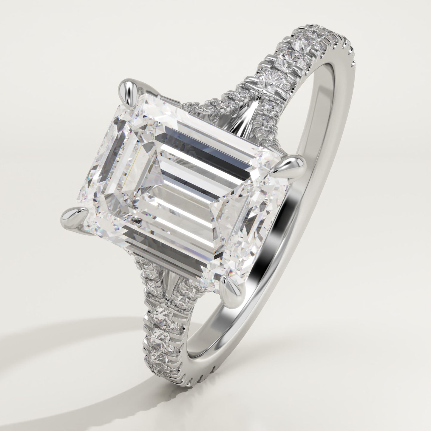 Emerald Cut Pave Split Shank Lab-Grown Diamond Engagement Ring