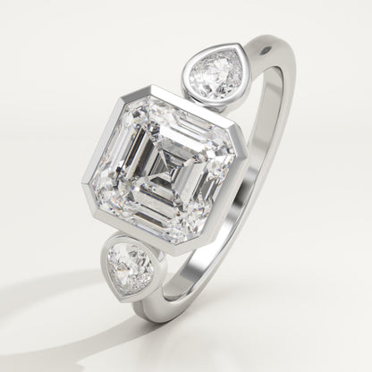 Asscher Cut Three Stone Lab-Grown Diamond Engagement Ring