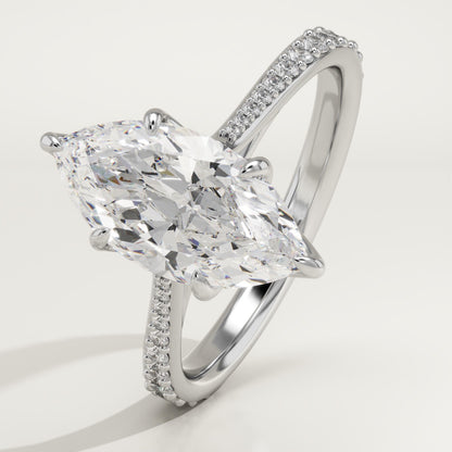 1.75 CT Marquise Cut Pave Cathedral Moissanite Engagement Ring