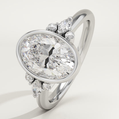 Oval Cut Bezel & Cluster Lab-Grown Diamond Engagement Ring