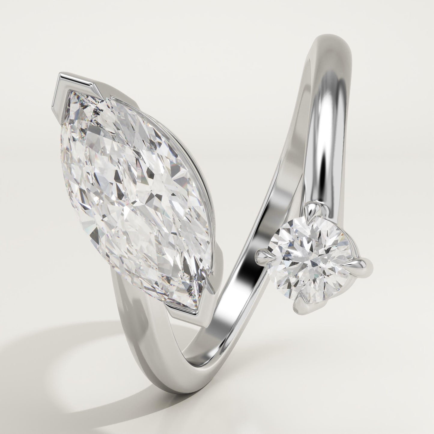 1.75 TCW Marquise & Round Cut Toi Et Moi Lab-Grown Diamond Engagement Ring