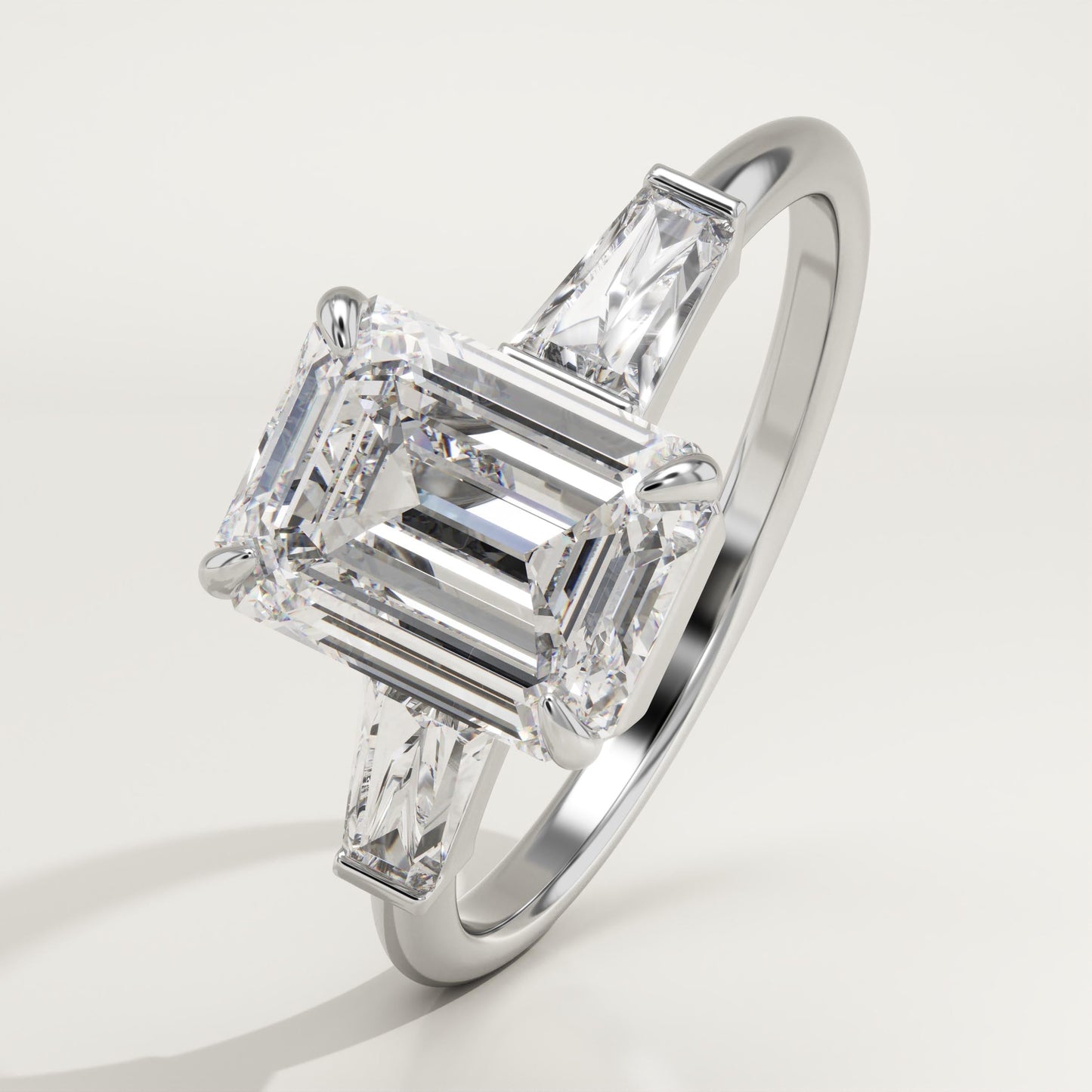 2 CT Emerald Cut Three Stone Moissanite Engagement Ring