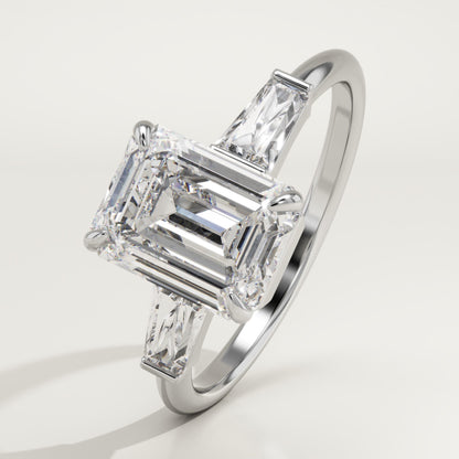 2 CT Emerald Cut Three Stone Moissanite Engagement Ring