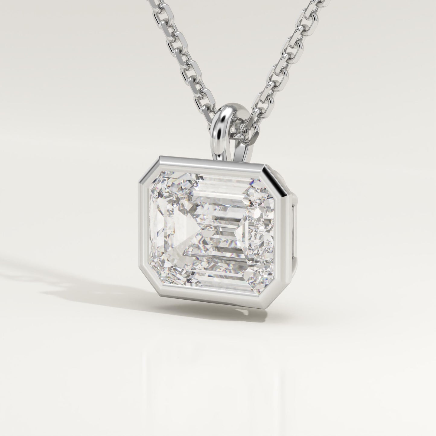2 CT East West Emerald Lab-Grown Diamond Solitaire & Bezel Necklace