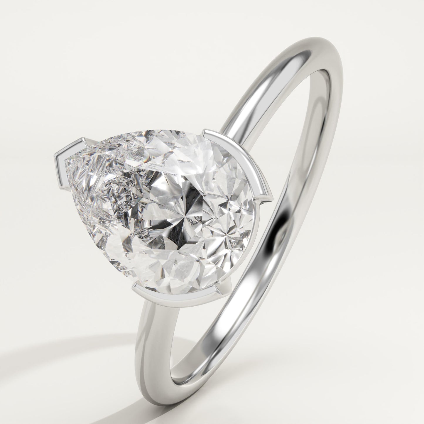 Pear Cut Half Bezel Lab-Grown Diamond Engagement Ring
