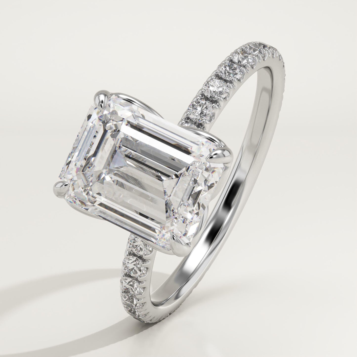 Emerald Cut Pave Lab-Grown Diamond Engagement Ring