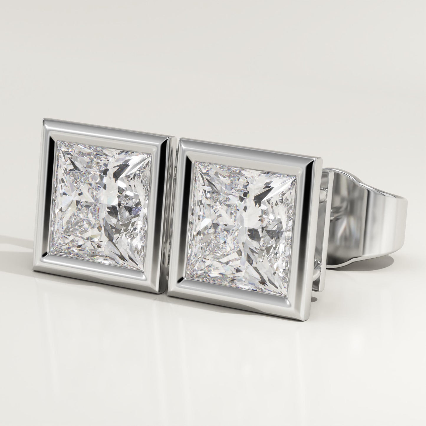 1 TCW Princess Bezel Lab-Grown Diamond Stud Earrings