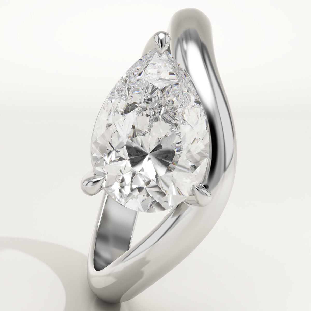 Pear Cut Curved Lab-Grown Diamond Engagement Ring