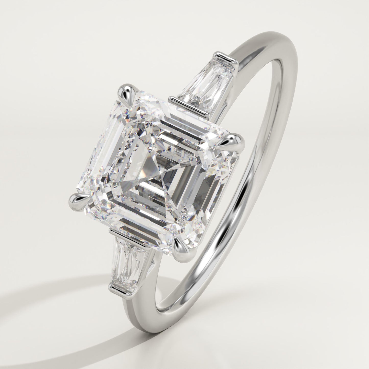 2 CT Asscher Cut Three Stone Moissanite Engagement Ring