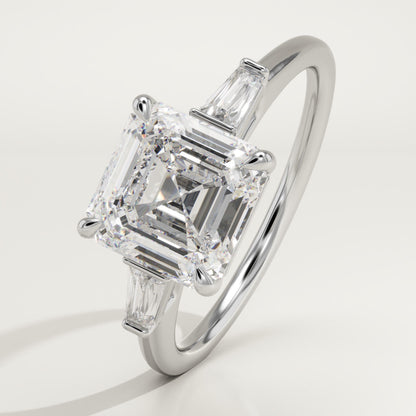 2 CT Asscher Cut Three Stone Moissanite Engagement Ring