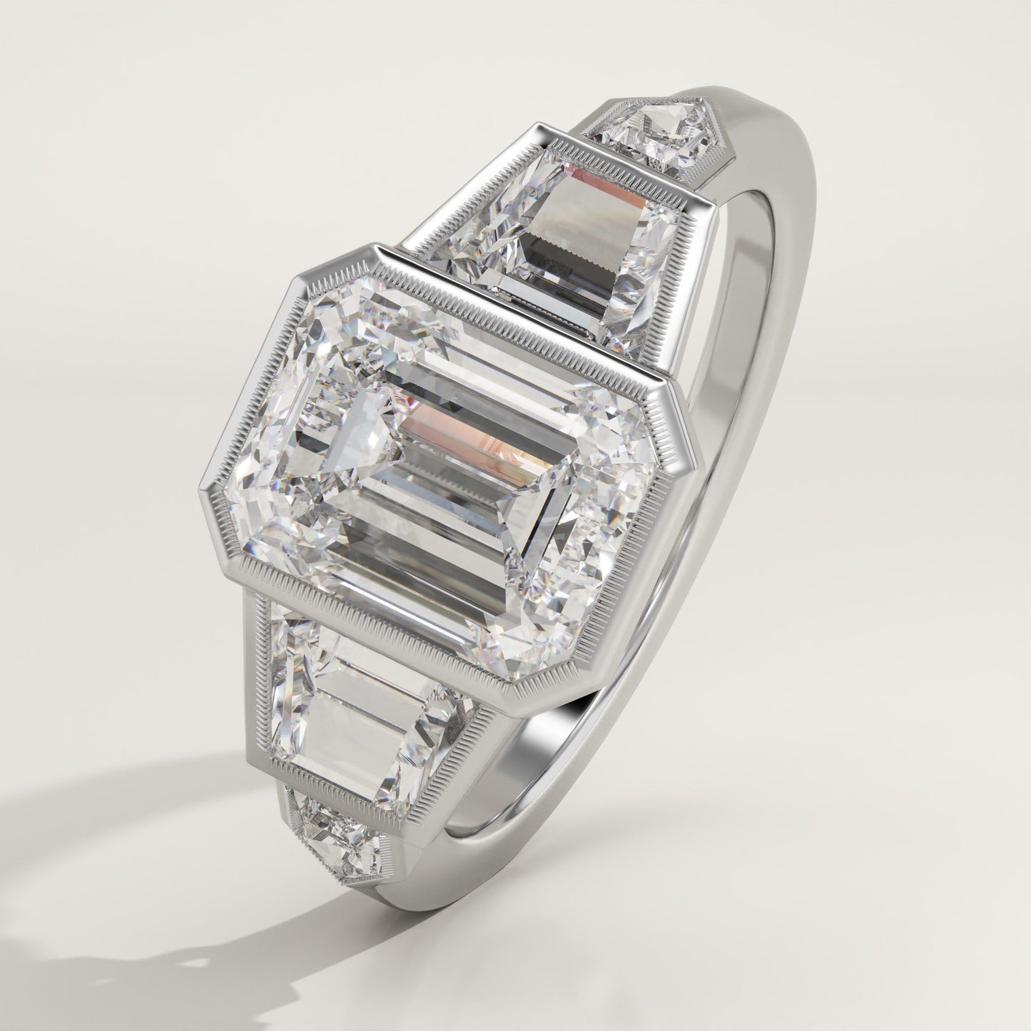 2 CT Emerald Cut Cluster Bezel Moissanite Engagement Ring