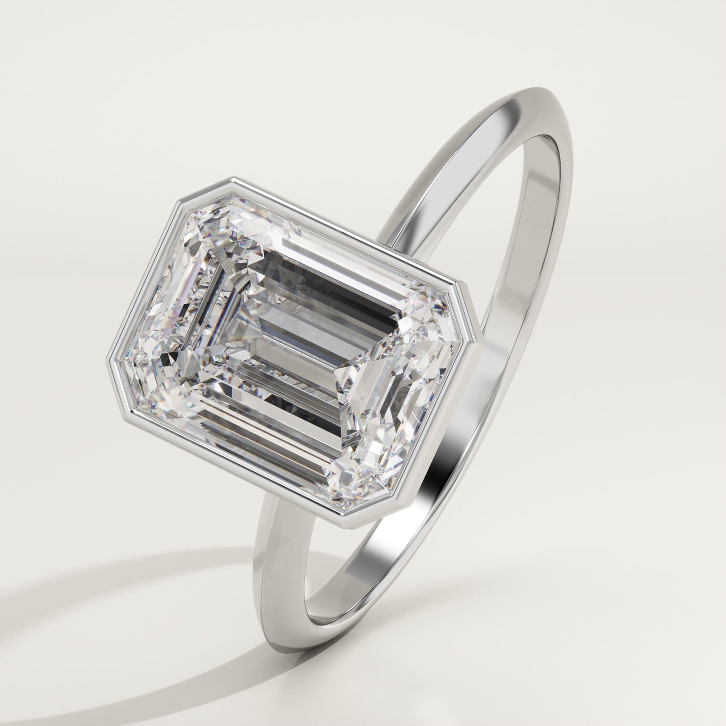 2 CT Emerald Cut Solitaire Bezel Moissanite Engagement Ring