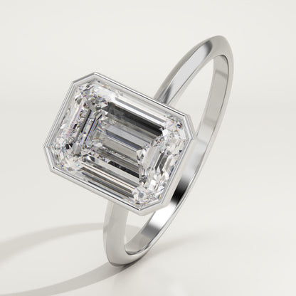 2 CT Emerald Cut Solitaire Bezel Moissanite Engagement Ring