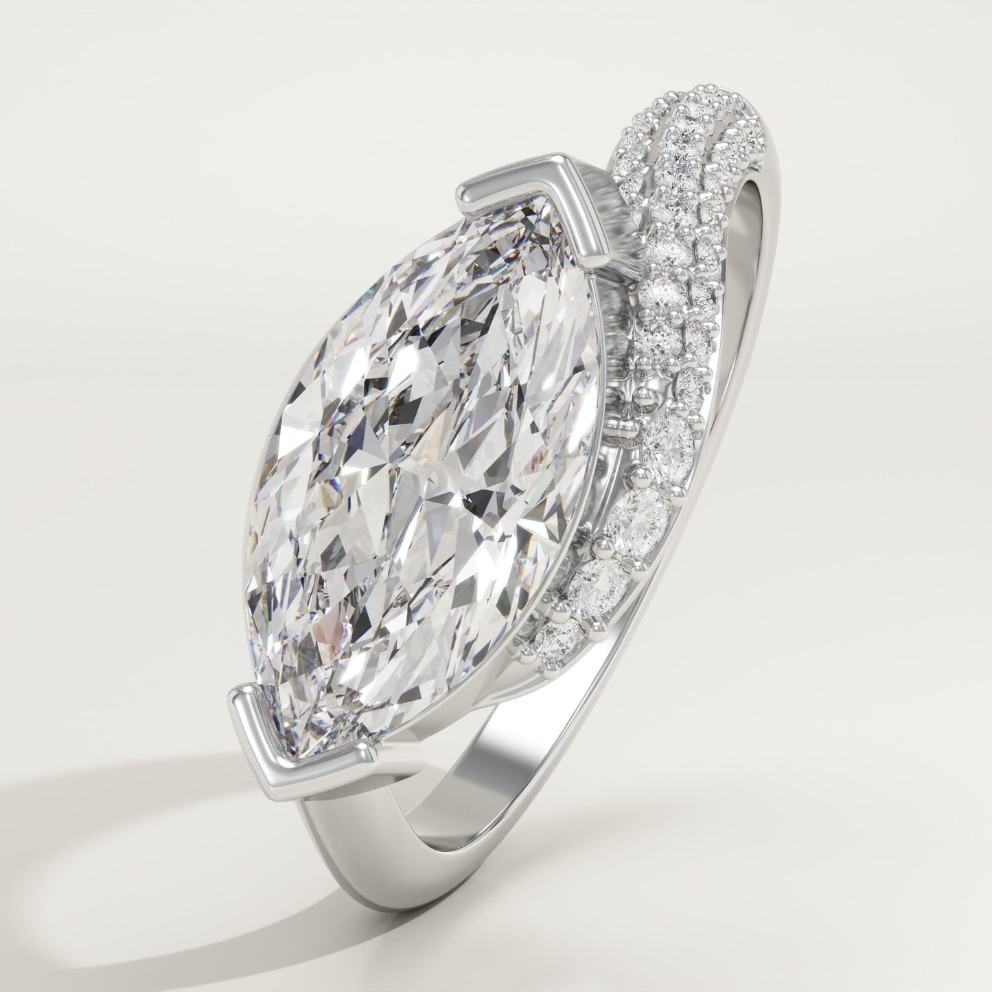 East West Marquise Cut Swirl Pave Lab-Grown Diamond Engagement Ring