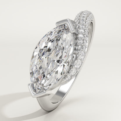 East West Marquise Cut Swirl Pave Lab-Grown Diamond Engagement Ring