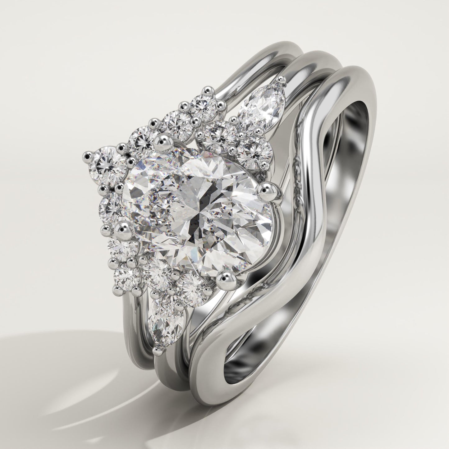 Oval Cut Cluster Lab-Grown Diamond Bridal Set