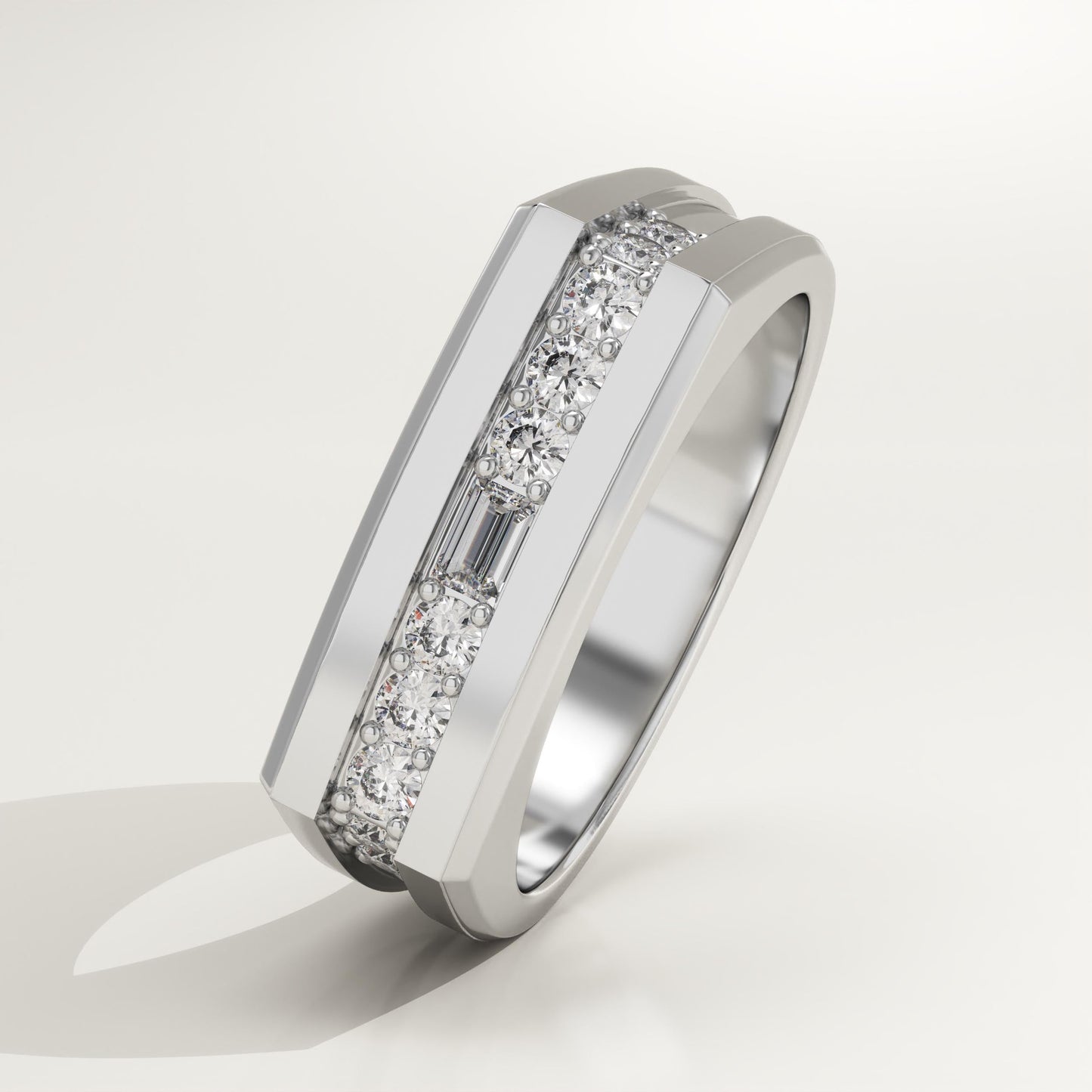 0.28 CT Round & Emerald Lab-Grown Diamond Flush Setting Wedding Band For Men