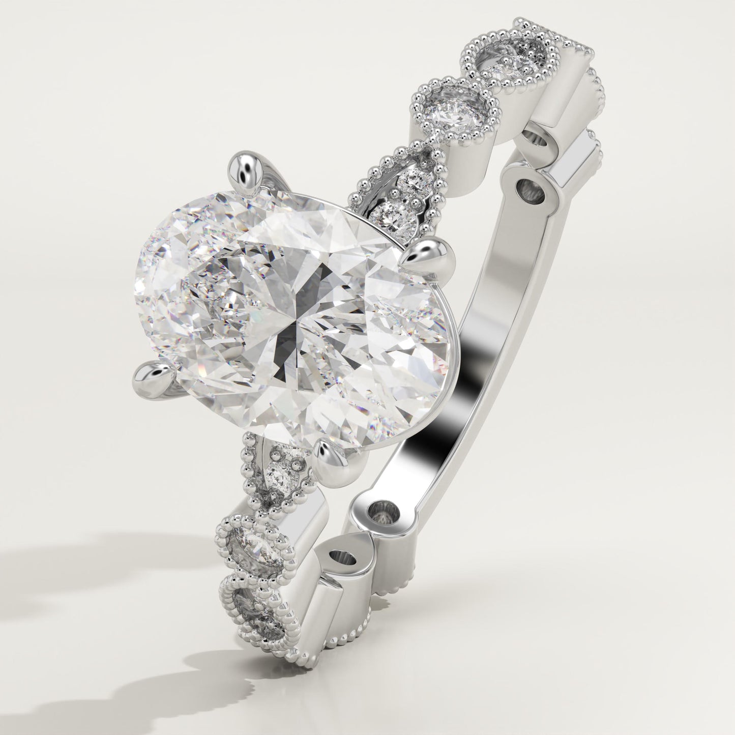 Oval Cut Milgrain Pave Lab-Grown Diamond Engagement Ring