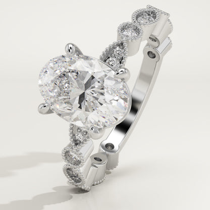 Oval Cut Milgrain Pave Lab-Grown Diamond Engagement Ring