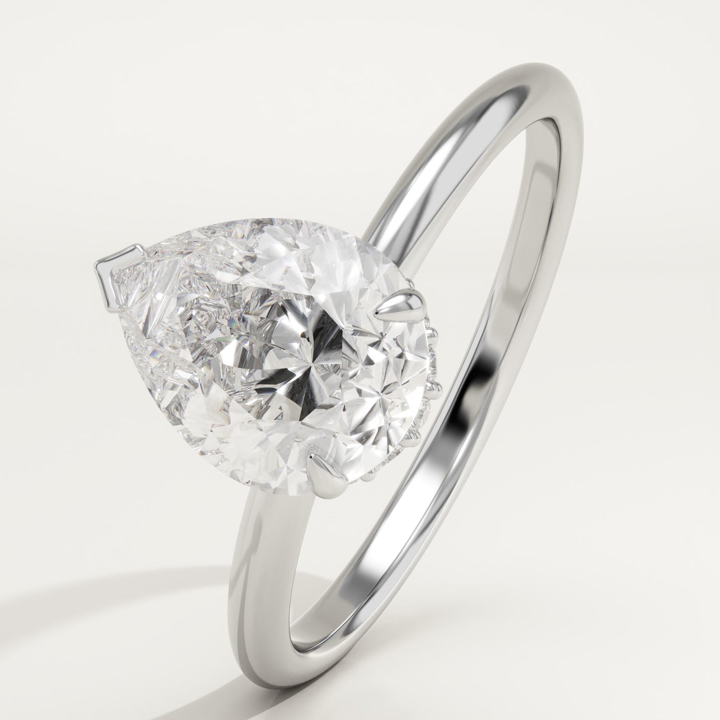 1.5 CT Pear Cut Hidden Halo Moissanite Engagement Ring