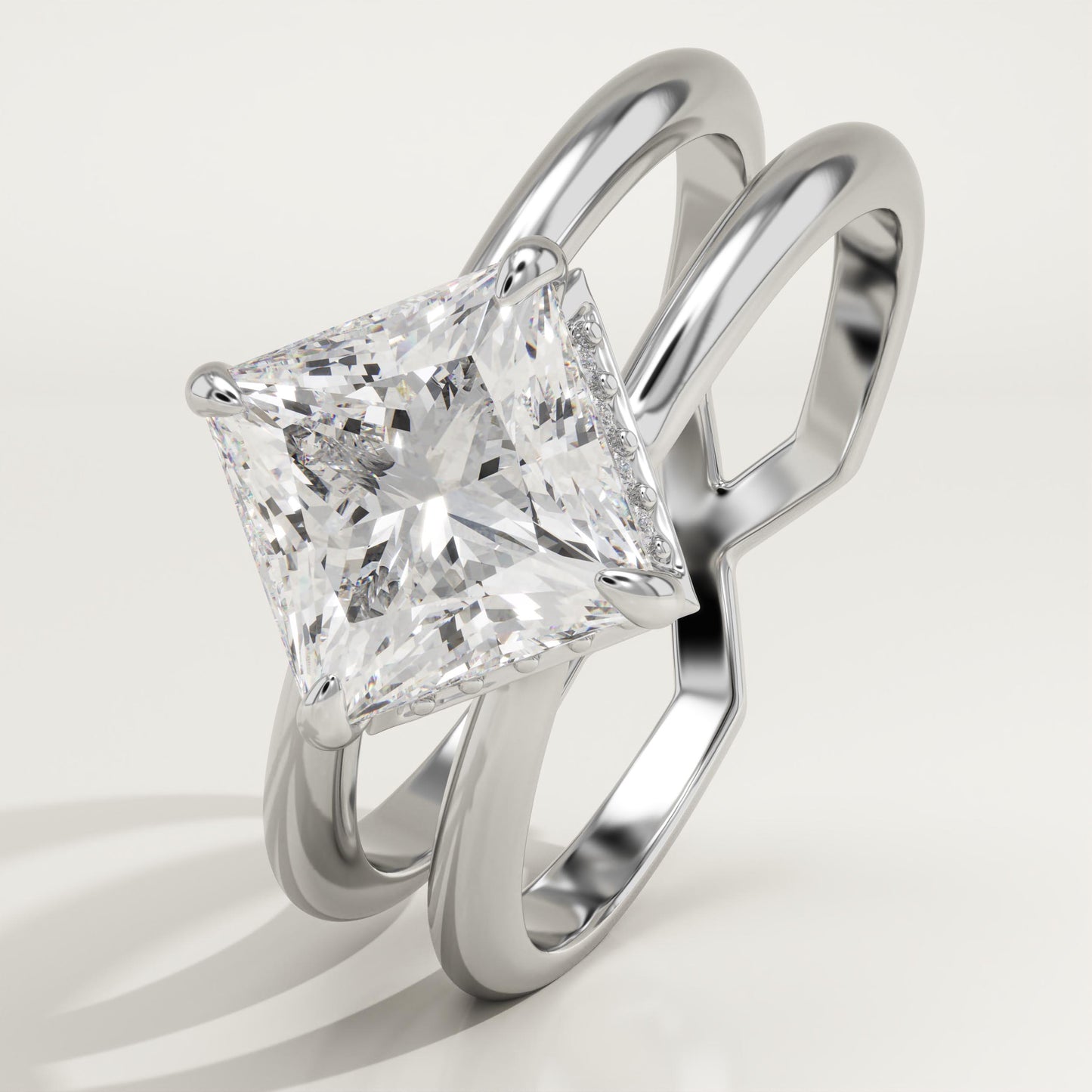 Princess Cut Hidden Halo Lab-Grown Diamond Engagement Ring