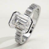 2.0 CT Emerald Cut Half Bezel Pave Lab-Grown Diamond Engagement Ring