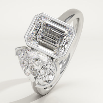 3 TCW Pear & Emerald Cut Toi Et Moi Lab-Grown Diamond Engagement Ring