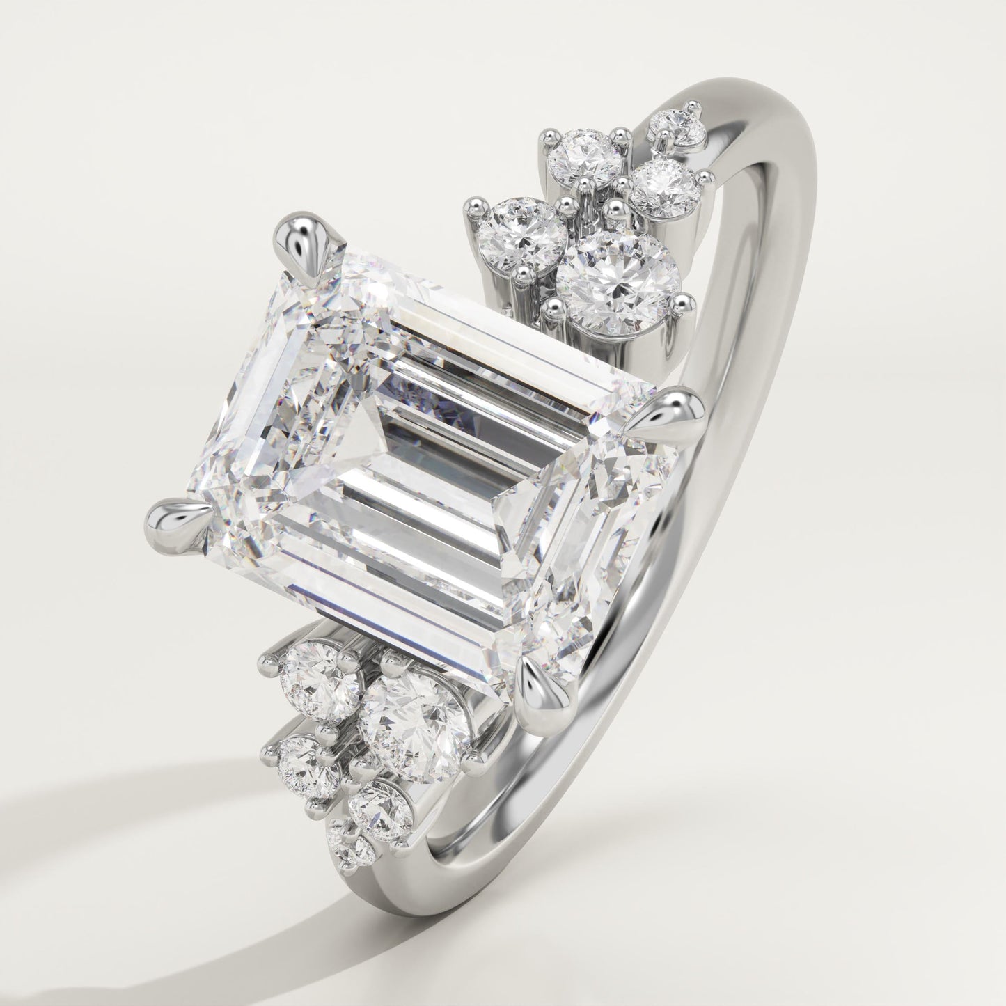 Emerald Cut Cluster Lab-Grown Diamond Engagement Ring