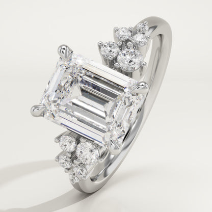 Emerald Cut Cluster Lab-Grown Diamond Engagement Ring