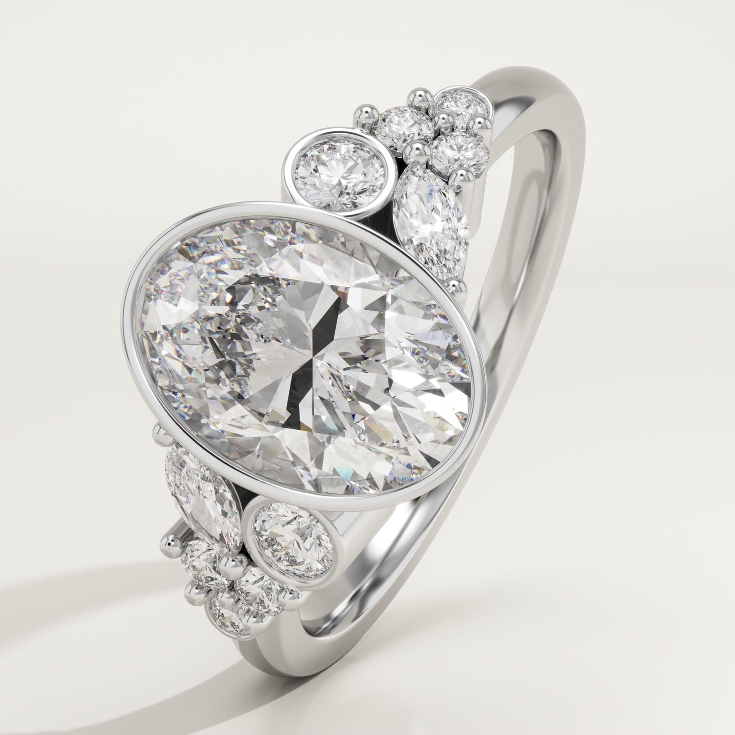 Oval Cut Bezel & Cluster Lab-Grown Diamond Engagement Ring