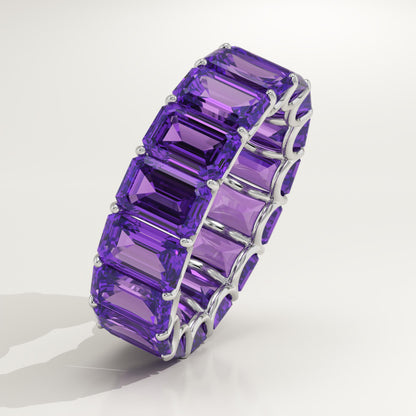 8.91 TCW Emerald Shaped February-Amethyst Birthstone Wedding Band