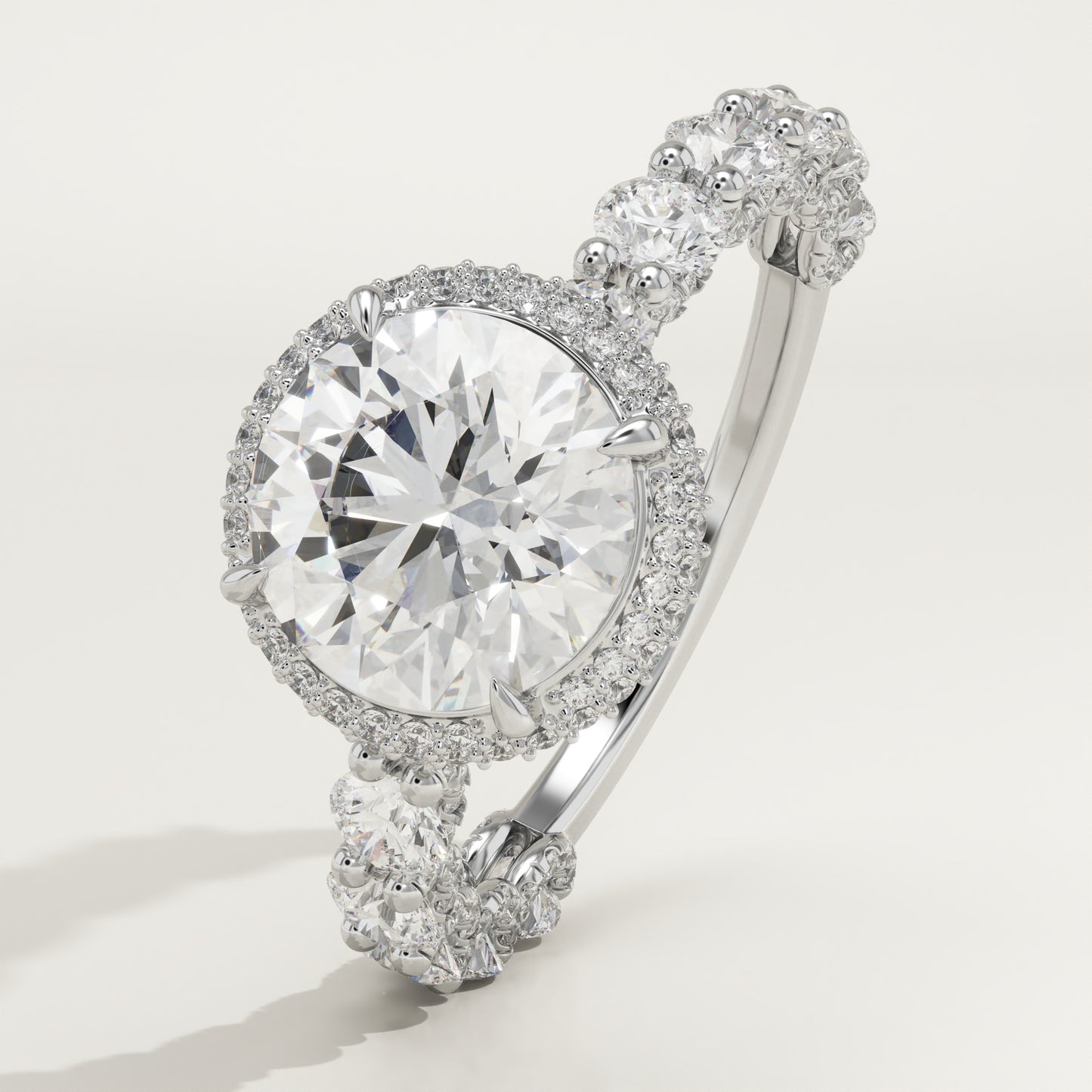 2.0 CT Round Cut Moissanite Halo & Pave Engagement Ring (US Size 7 to 7.5 Ready To Ship) (Copy)