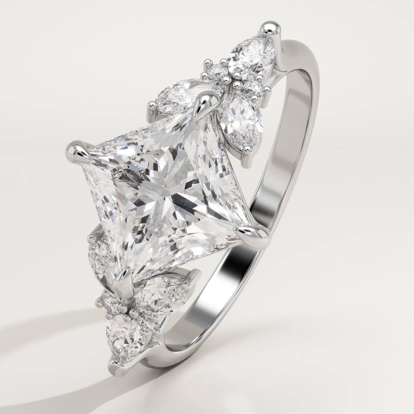 Princess Cut Cluster Lab-Grown Diamond Engagement Ring