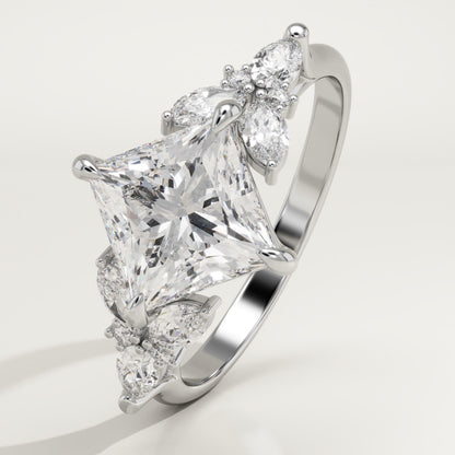 Princess Cut Cluster Lab-Grown Diamond Engagement Ring