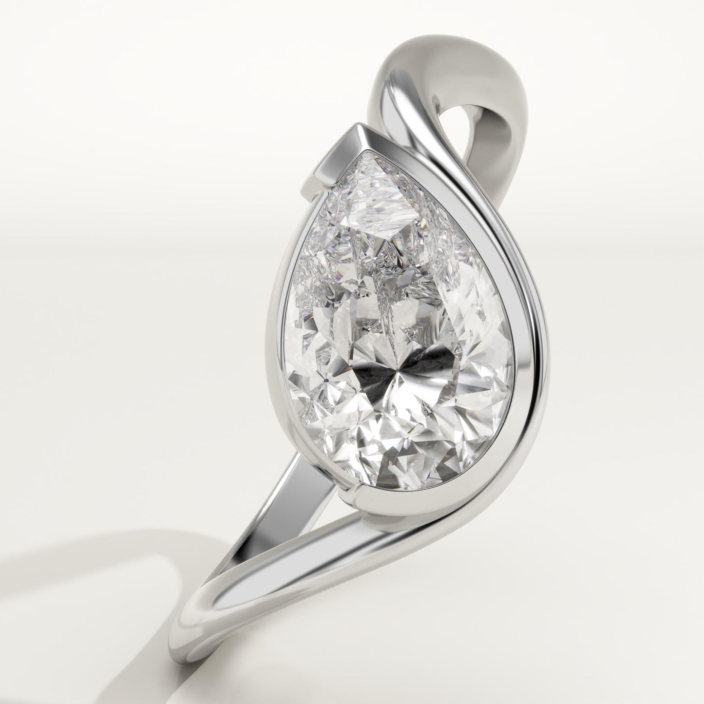 Pear Cut Half Bezel Waved Lab-Grown Diamond Engagement Ring