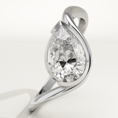 Pear Cut Half Bezel Waved Lab-Grown Diamond Engagement Ring