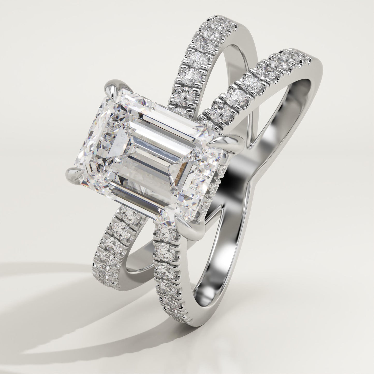 Emerald Hidden Halo & Criss Cross Pave Lab-Grown Diamond Engagement Ring