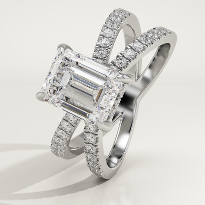 Emerald Hidden Halo & Criss Cross Pave Lab-Grown Diamond Engagement Ring