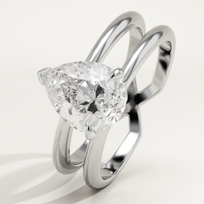 1.5 CT Pear Cut Double Shank Hidden Halo Moissanite Engagement Ring
