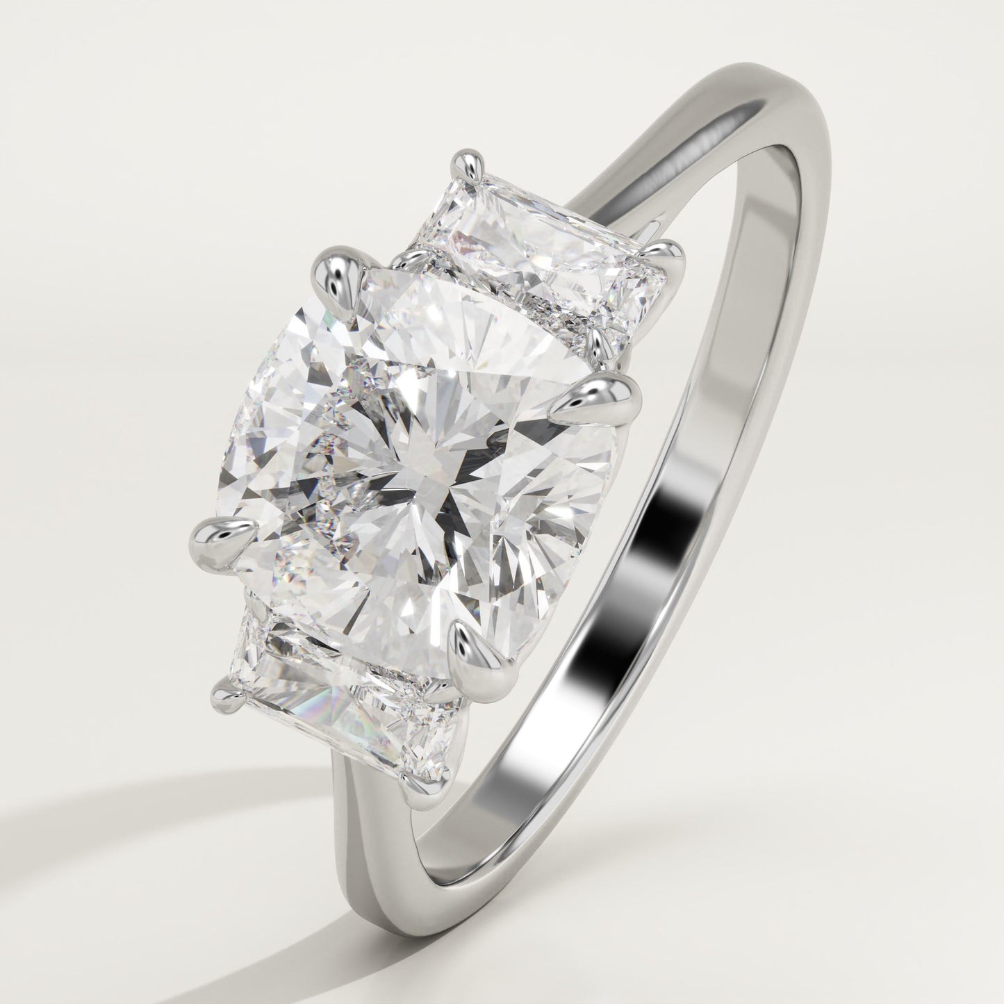 Cushion Cut Three Stone Lab-Grown Diamond Engagement Ring
