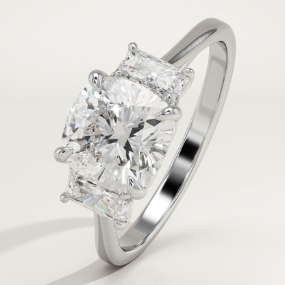 Cushion Cut Three Stone Lab-Grown Diamond Engagement Ring