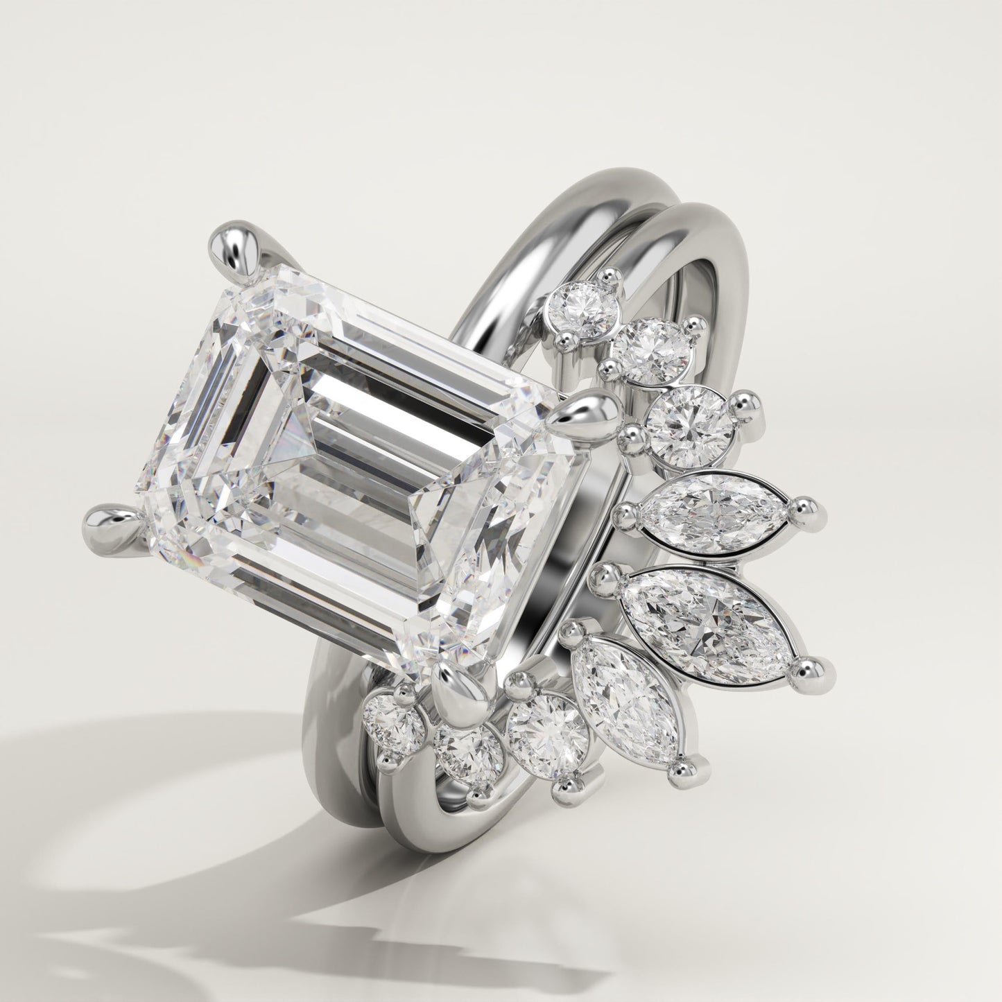 Emerald Cut Cluster Lab-Grown Diamond Bridal Set