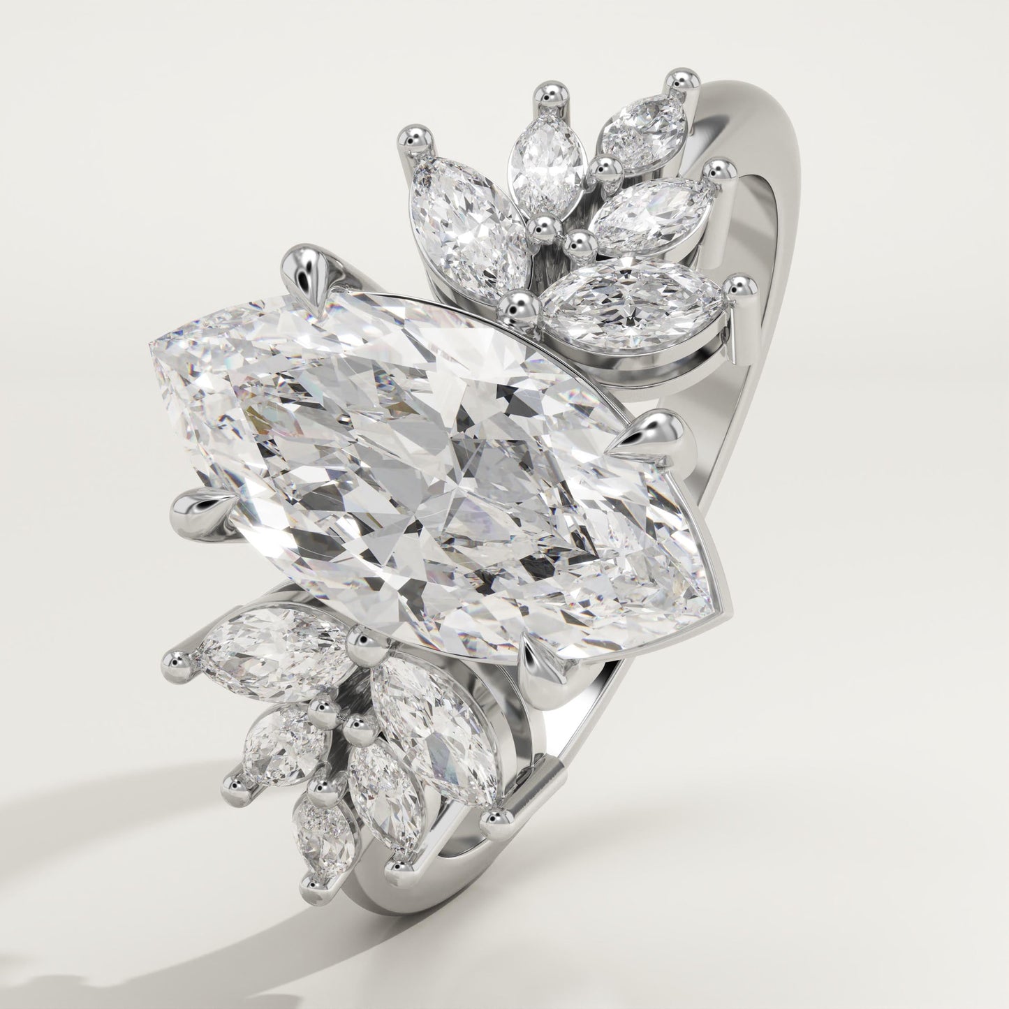 Marquise Cut Cluster Lab-Grown Diamond Engagement Ring
