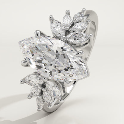 Marquise Cut Cluster Lab-Grown Diamond Engagement Ring