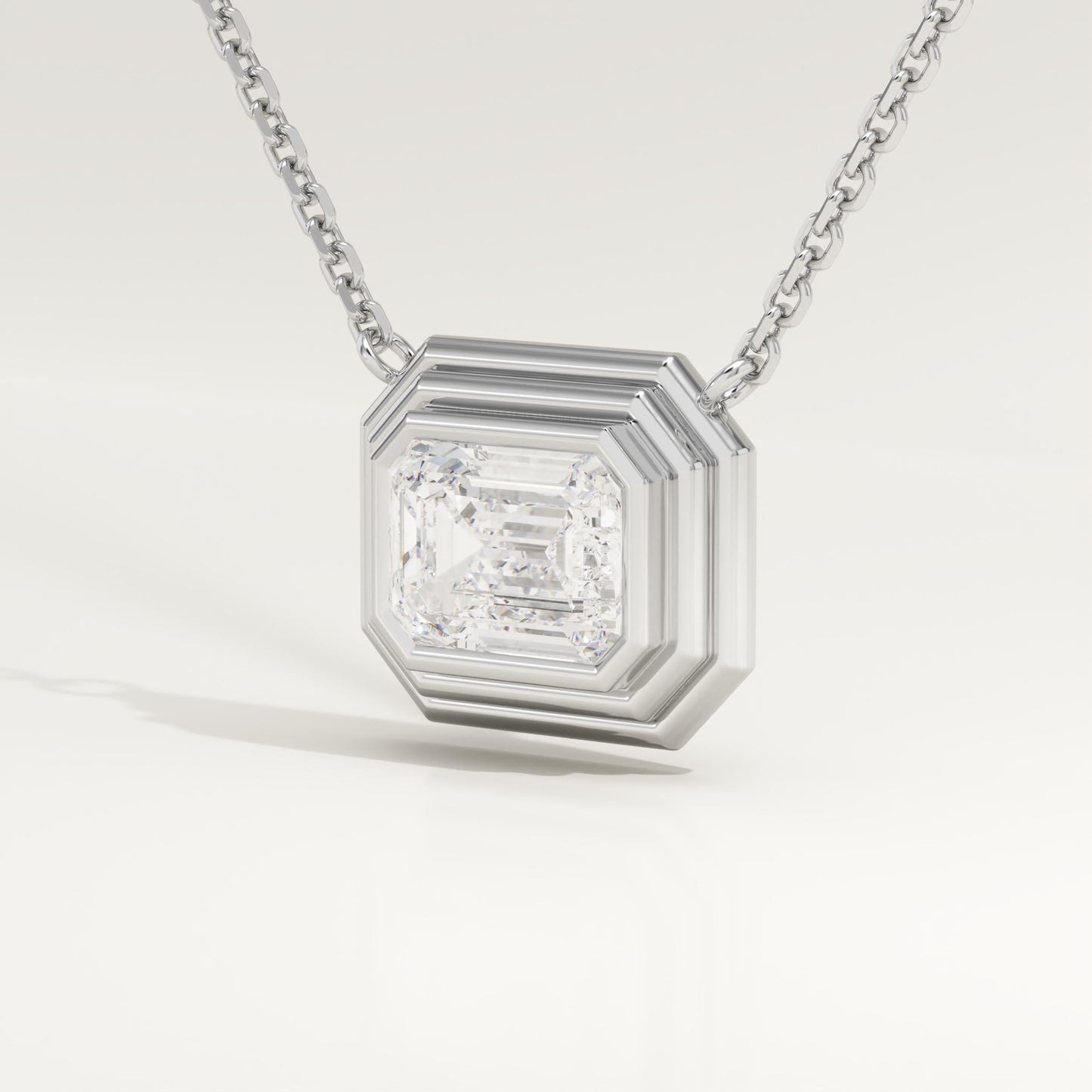 2 CT East West Emerald Lab-Grown Diamond Solitaire & Bezel Necklace