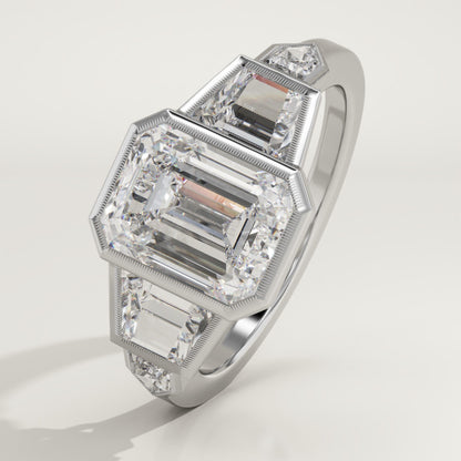 Emerald Cut Cluster Bezel Lab-Grown Diamond Engagement Ring