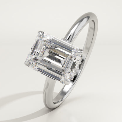 Emerald Cut Hidden Halo Lab-Grown Diamond Engagement Ring